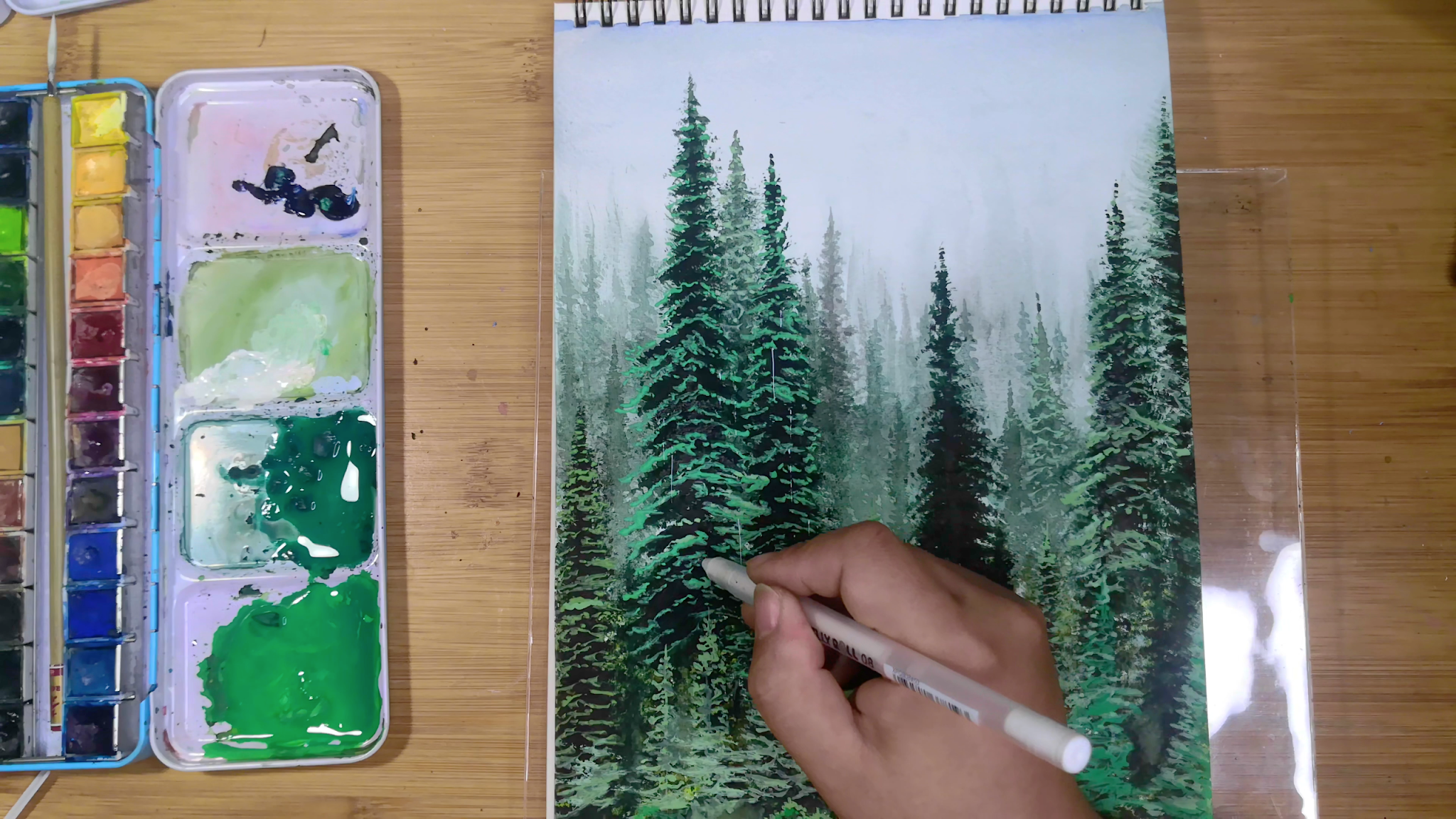 How to draw pine tree forest in the rain tutorial for beginner, come to see my online class