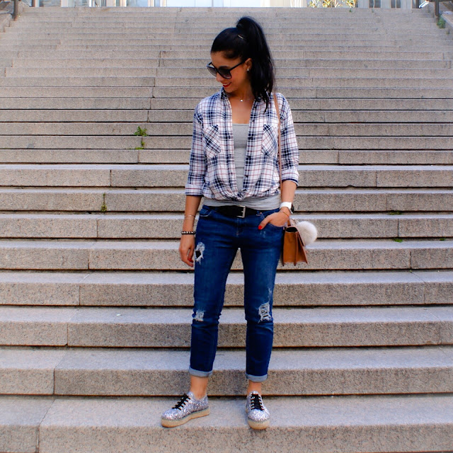 LOOK casual espadrilles glitter, boyfriend jeans