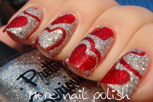 Red hearts with Ozotic, Pretty Serious and Nail Vinyls ~ More Nail Polish