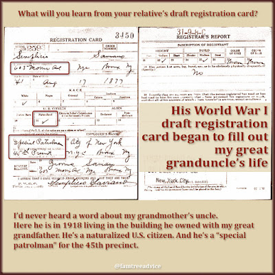 My great granduncle had a number of surprises for me in his draft registration cards.