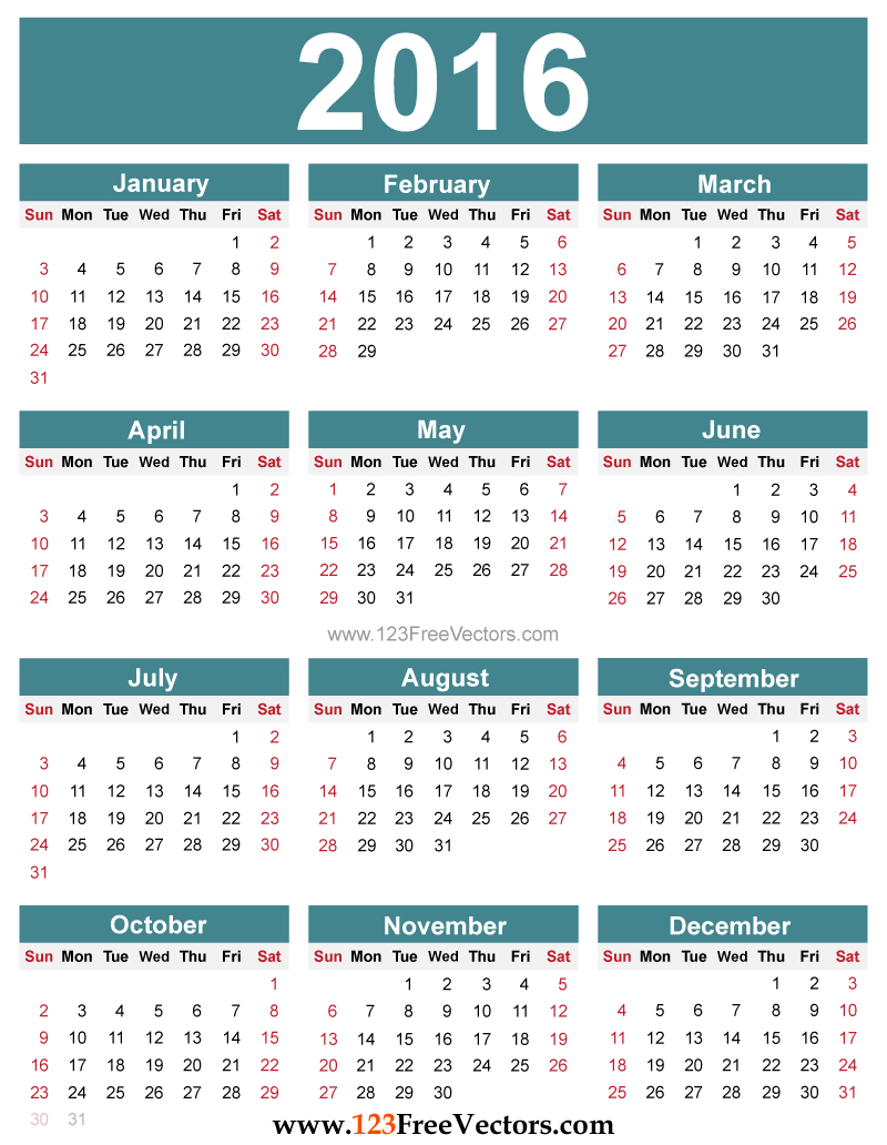 Yearly calendar 2016 to print HD  calendars 2018 kalendar 