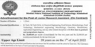 Junior Research Assistant BTech MTech MSc Engineering Jobs in MNNIT