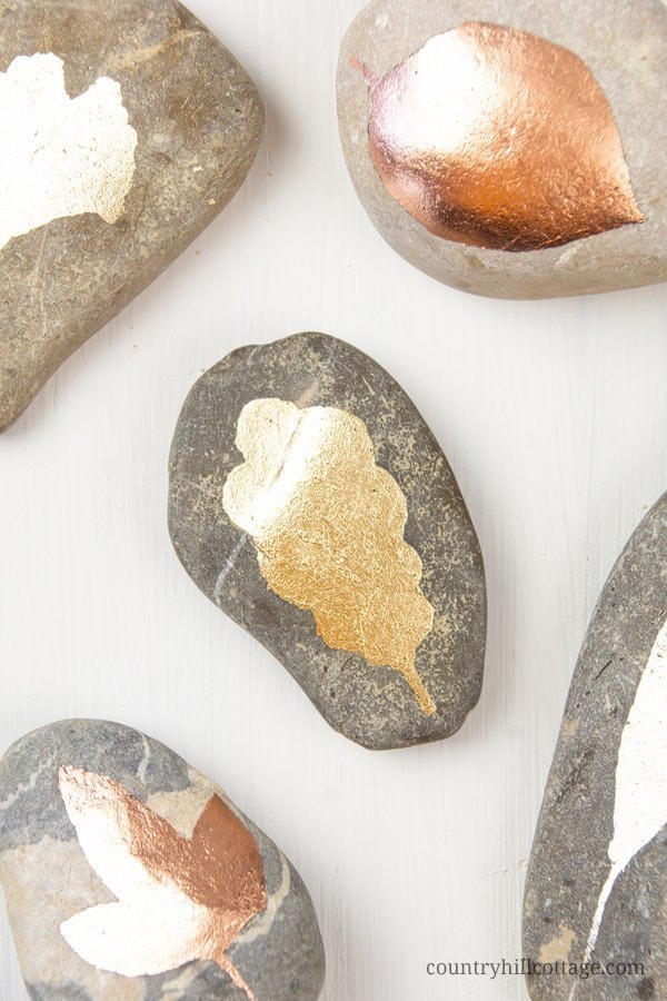 Gold leaf painted rocks