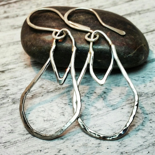 silver dangle hoop earrings unique one of a kind jewelry