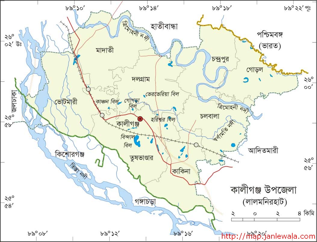 কালীগঞ্জ উপজেলা মানচিত্র, লালমনিরহাট জেলা, বাংলাদেশ