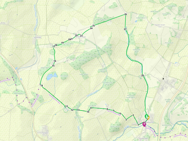 Map for Walk 58: The Wadesmill North-West Loop