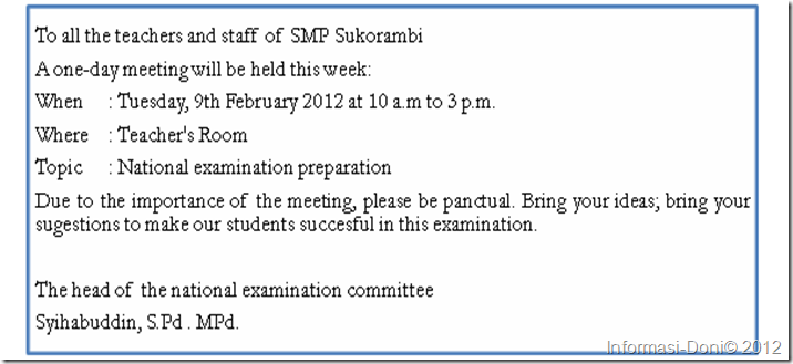 Contoh Pengumuman (announcement) - Informasi Doni