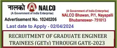 NALCO Graduate Engineer Trainee Vacancy Recruitment by GATE-2023