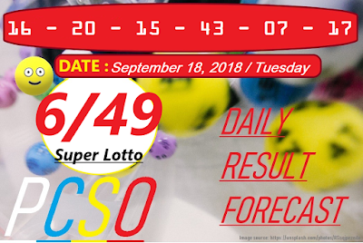 September 18, 2018 6/49 Super Lotto Result 6 digits winning number combination
