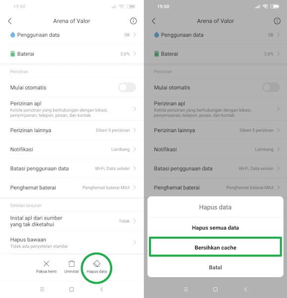 Clear cache MIUI 10 AOV