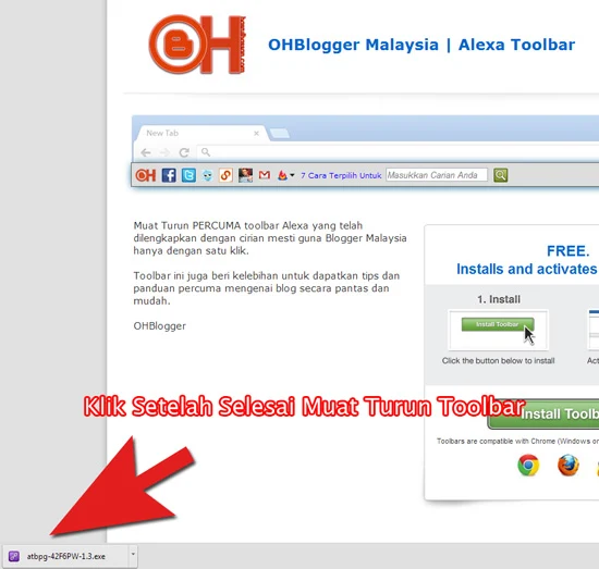 Cara pasang Alexa Toolbar OHBlogger di Pelayar Internet