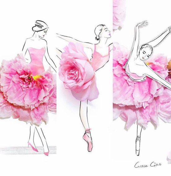 Grace Ciao ilustrações fashion com flores como vestidos coloridos mulheres