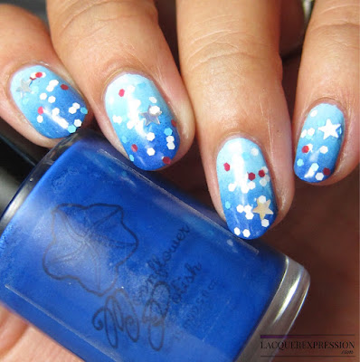 Patriotic glitter over a blue ombre for the Fourth of July