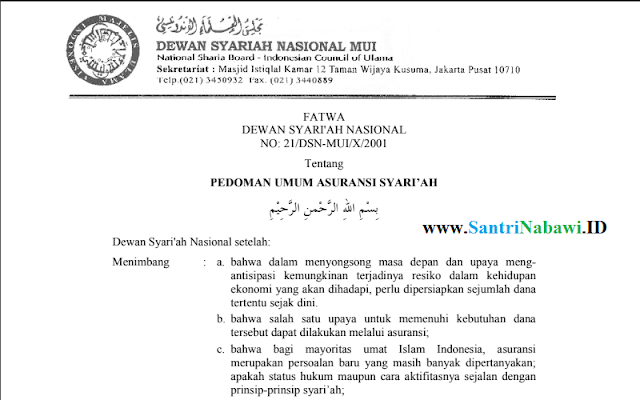 Fatwa DSN MUI No. 21 tentang Pedoman Umum Asuransi Syariah