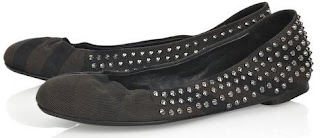 Studded Ballerina Flats Shoes with leather sole, black canvas and silver studding
