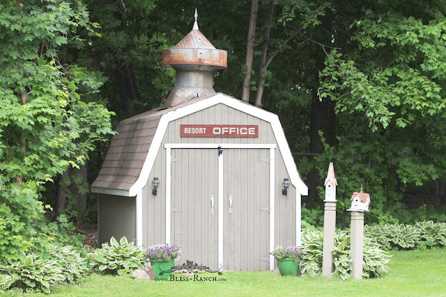 Shed Makeover with paint and Old Sign Stencils Bliss-Ranch.com