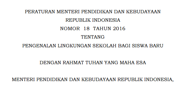 DOWNLOAD PERMENDIKBUD TENTANG PENGENALAN LINGKUNGAN SEKOLAH BAGI SISWA BARU