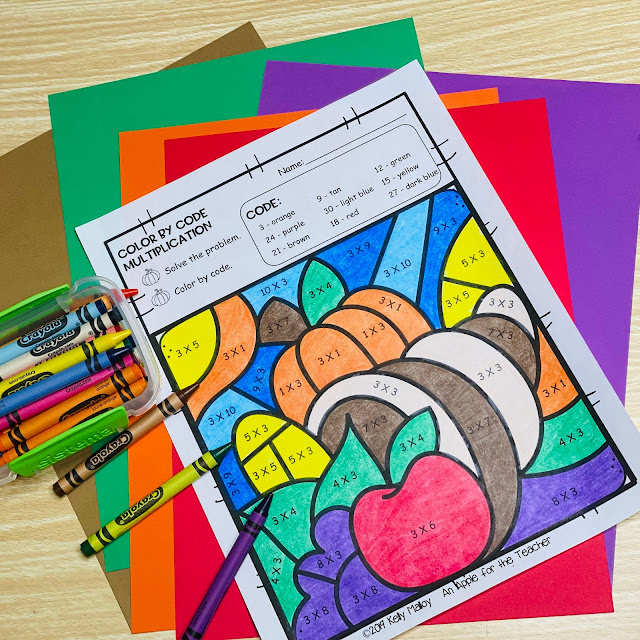 Thanksgiving Color by Number Coloring Pages Multiplication Cornucopia