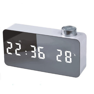 Portable TS-S51 Digital LED Mirror Clock Temperature °C / °F Time 12H/24H Display Adjustable Snooze Function Alarm Clock USB & Battery Operated Alarm Clock with Rotate Knob Home Office Use 