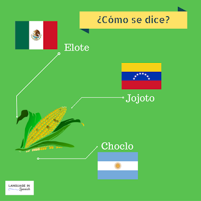 imagen con ejemplos de cómo se dice maíz en países diferentes