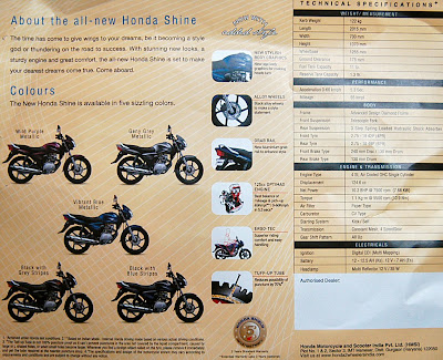 Honda Shine Brochure rear