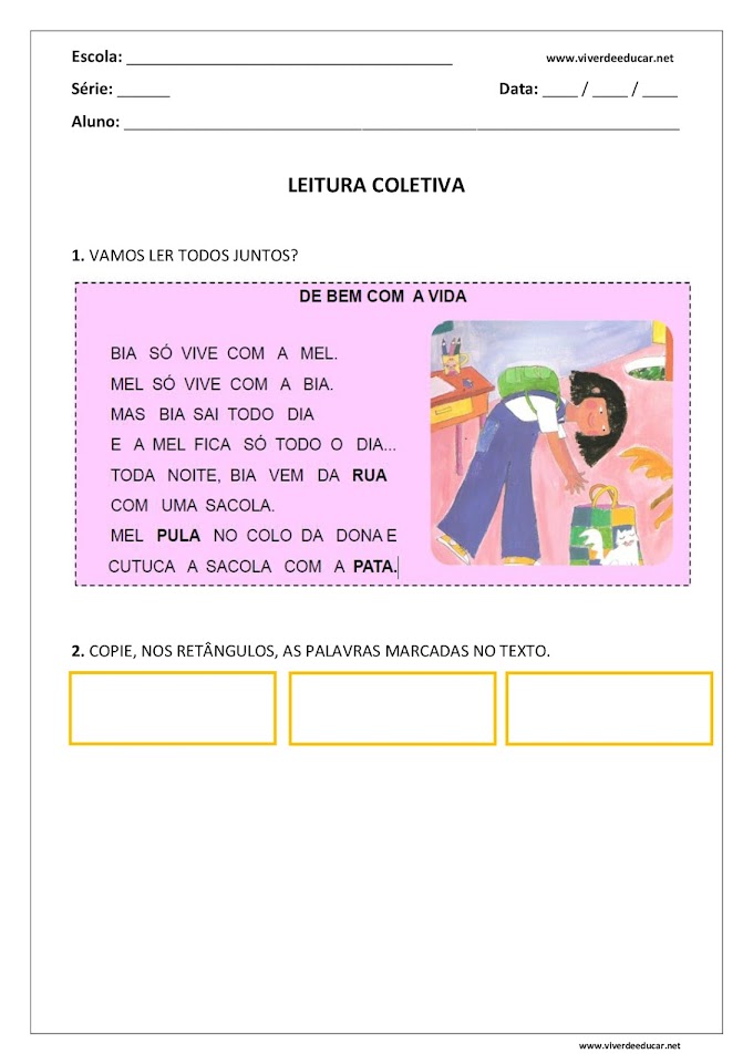 Interpretação do Texto: De Bem com a Vida - 1º Ano do Fundamental