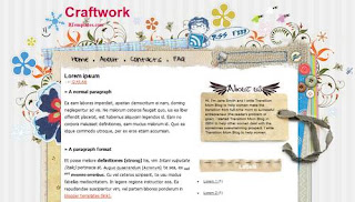 Craftwork - free Blogger template - 2 columns, right sidebar, top navigation menu, RSS subscribe, search box, fixed width, stylized flowers, stitching