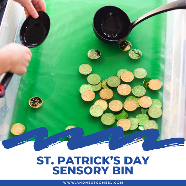 St. Patrick's Day sensory soup bin for kids