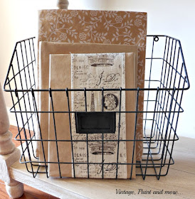 Vintage, Paint and more... wire basket with books with DIY book jackets