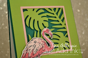 scissorspapercard, Stampin' Up!, Just Add Ink, Happy Birthday Gorgeous, Fabulous Flamingo, Tropical Thinlits, Tropical Escape DSP
