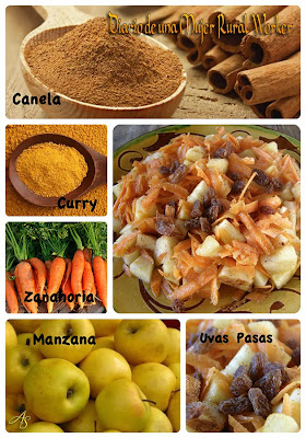 Canela, curry, manzana, zanahoria y uvas pasas