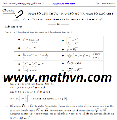 Phân loại Toán 12, Phương pháp giải Toán 12, Giải tích 12 chương 2