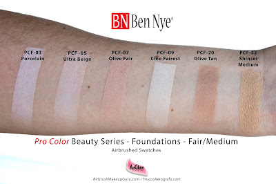 Ben Nye ProColor Airbrush Foundations Fair/Medium Swatches