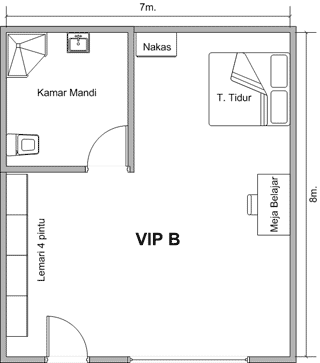 Denah Kamar Tidur Kos Jatinagor Tipe VIP B  Desain Denah 