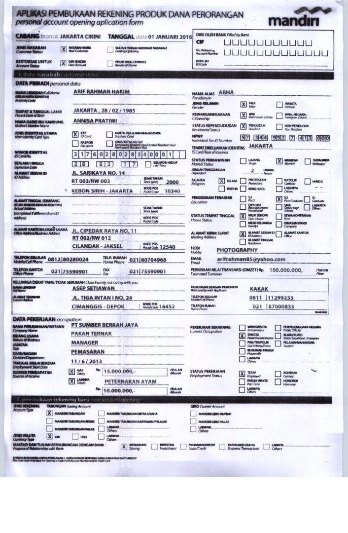 Pendma Kab. Mojokerto: SOFT FORMULIR PEMBUKAAN REKENING 