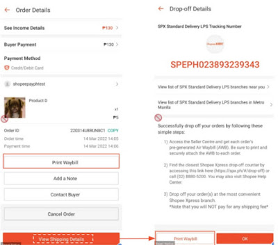 Print Air Waybill via Shopee app (iOS) - Step 1 alternative