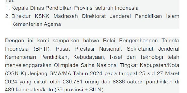 Hasil Pelaksanaan OSN-K Jenjang SMA/MA Tahun 2024