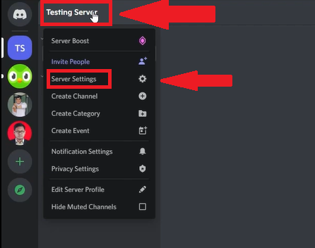 Klik nama server Discord dan pilih Server Settings