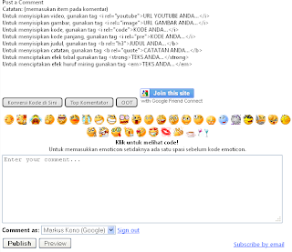 Memasukan Item Video, Gambar, Emoticon, Kode Pada Komentar Blogspot
