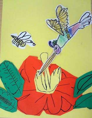 pollination art lesson, hummingbird art lesson for kids, 2nd grade spring art lesson