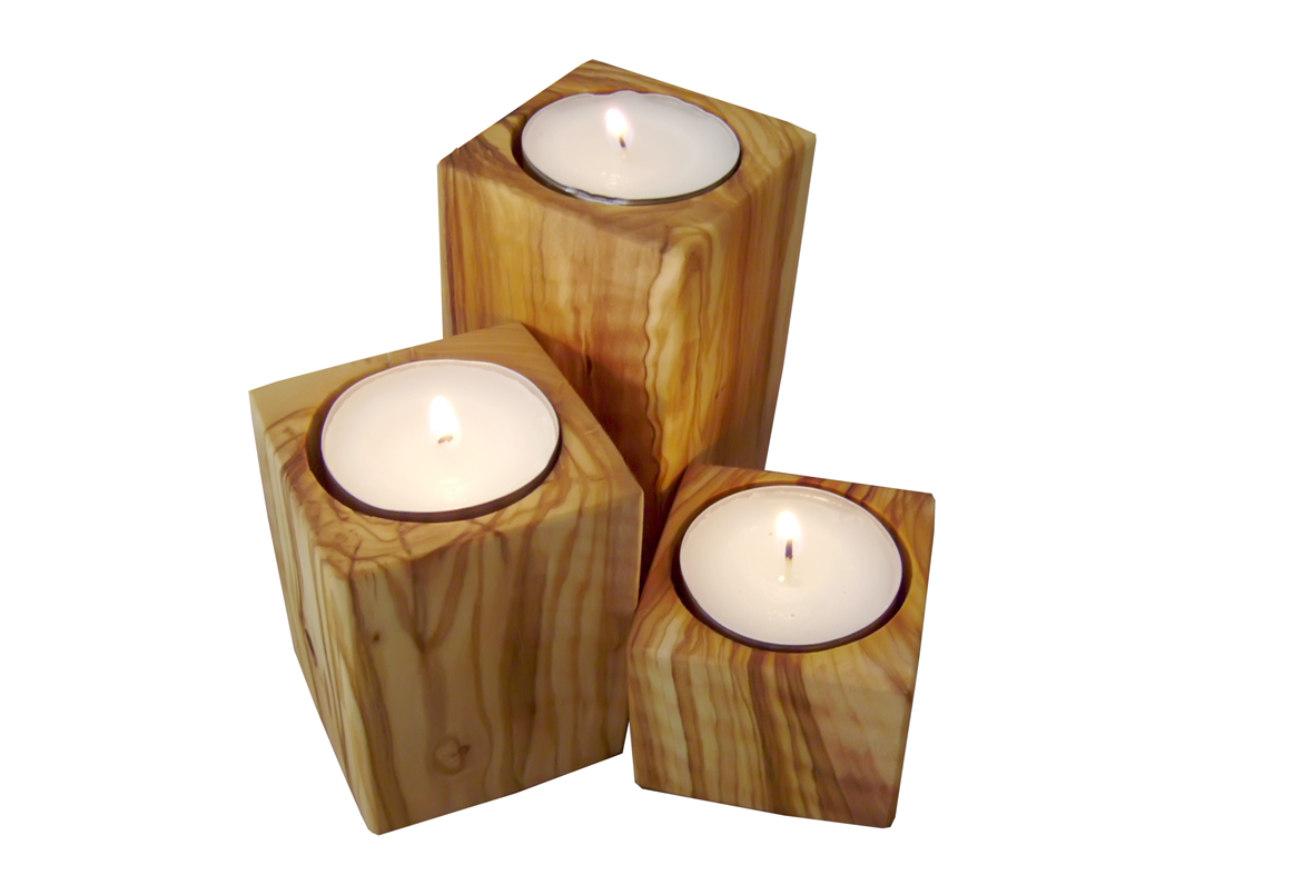 set of 3 Tealight candle holders made of olive tree wood . If I make 