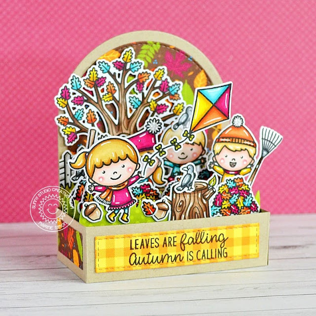 Sunny Studio Stamps: Fall Scenes Cards by Marine Simon (featuring Fall Kiddos, Seasonal Trees, Happy Harvest)