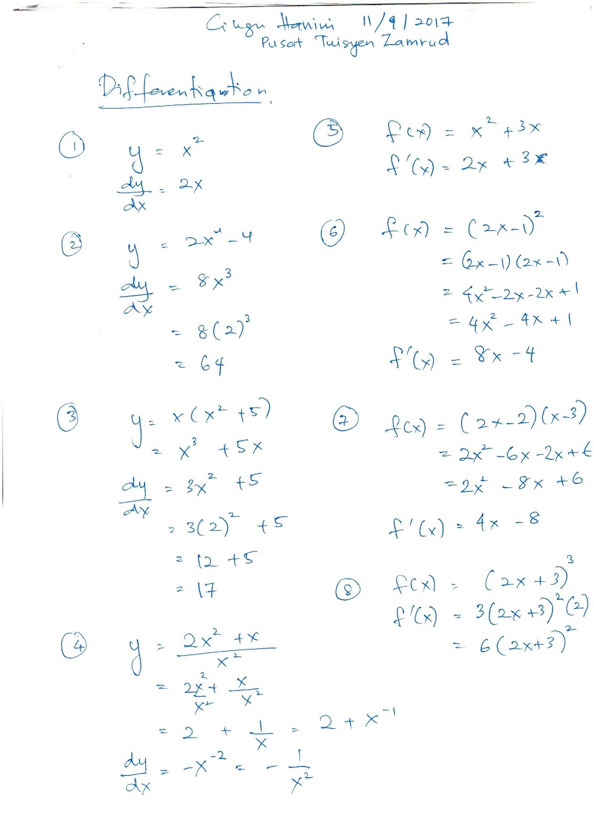 Soalan Add Math Differentiation - Selangor u