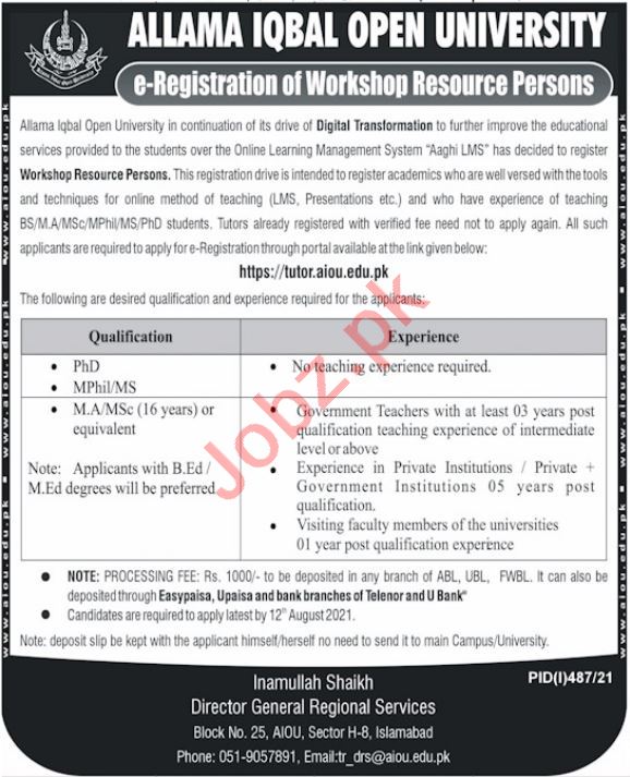 Allama Iqbal Open University AIOU Jobs 2021