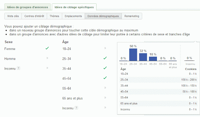 Inventaire selon le sexe et la catégorie d'âge - google ad planner display