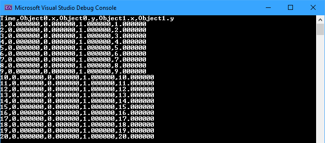 Console snapshot of successful gravity sim test