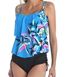 Tiptopshoppin Women's 2-Tiered Ruffle Tankini Swimsuit Top