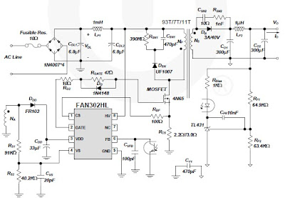 FAN302HL bassed  5-volt switching power supply circuit project