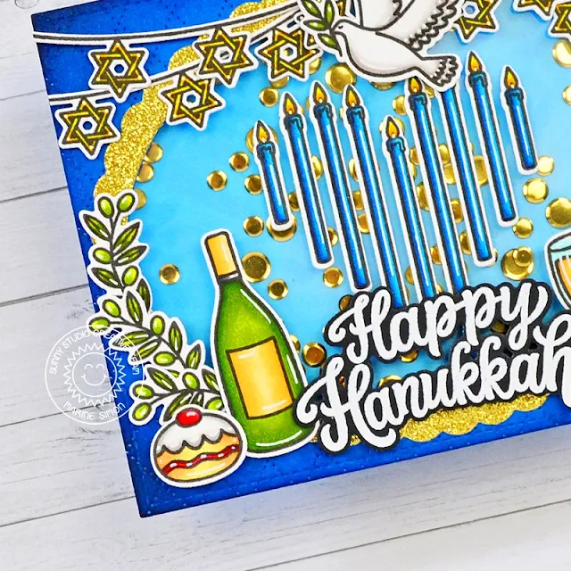 Sunny Studio Stamps: Love & Light Hanukkah Card by Marine Simon (featuring Scalloped Oval Mat Dies, Stitched Oval Dies, Dotted Diamond Dies)