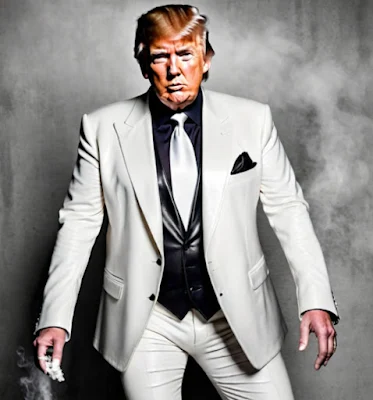 Donald Trump wearing a white leather suit